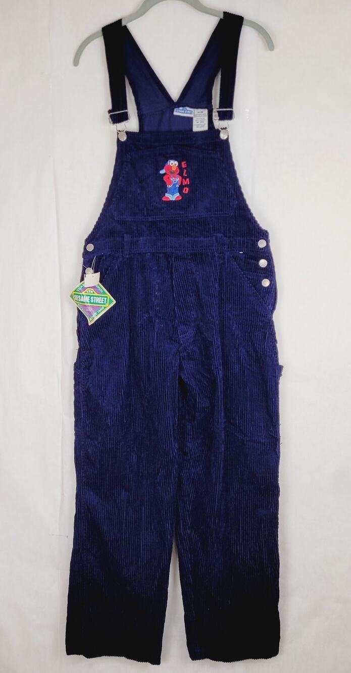 New Vintage Sesame Street blue corduroy Elmo cargo overalls size medium Kidcore